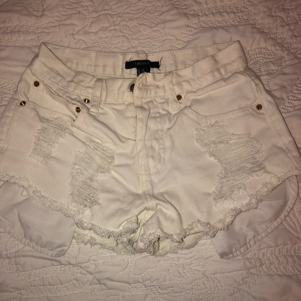 Forever 21 Distressed White Denim Shorts